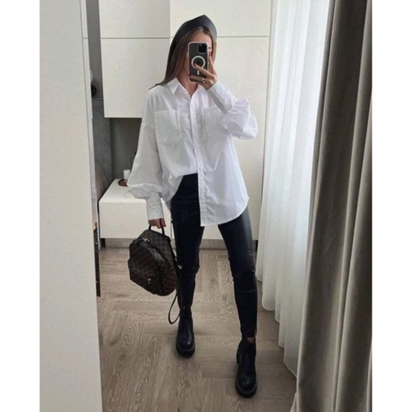 Zara Black Faux Leather High Waisted Skinny Pants Leggings Zip Hem Blogger XS - Picture 7 of 9